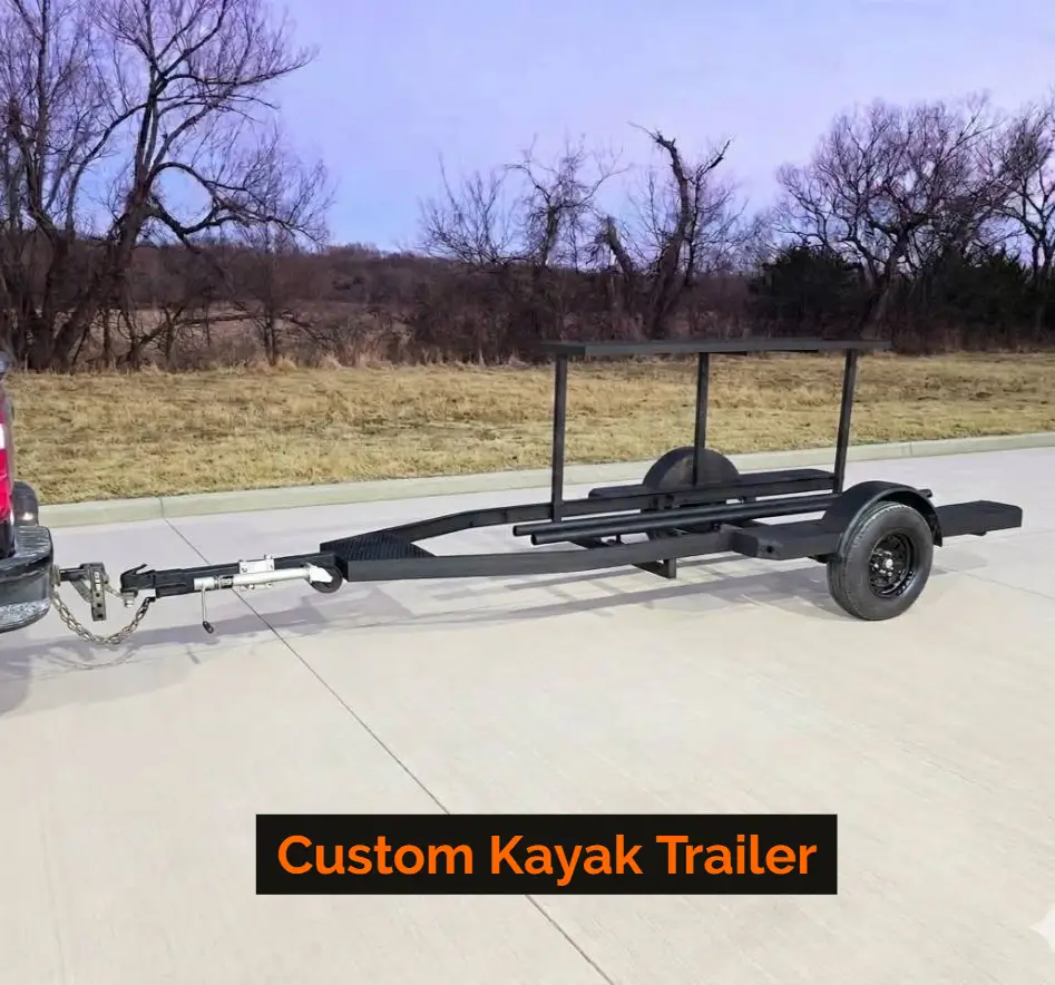 Custom trailer fabrication in Oklahoma, kayak trailer hitched and ready