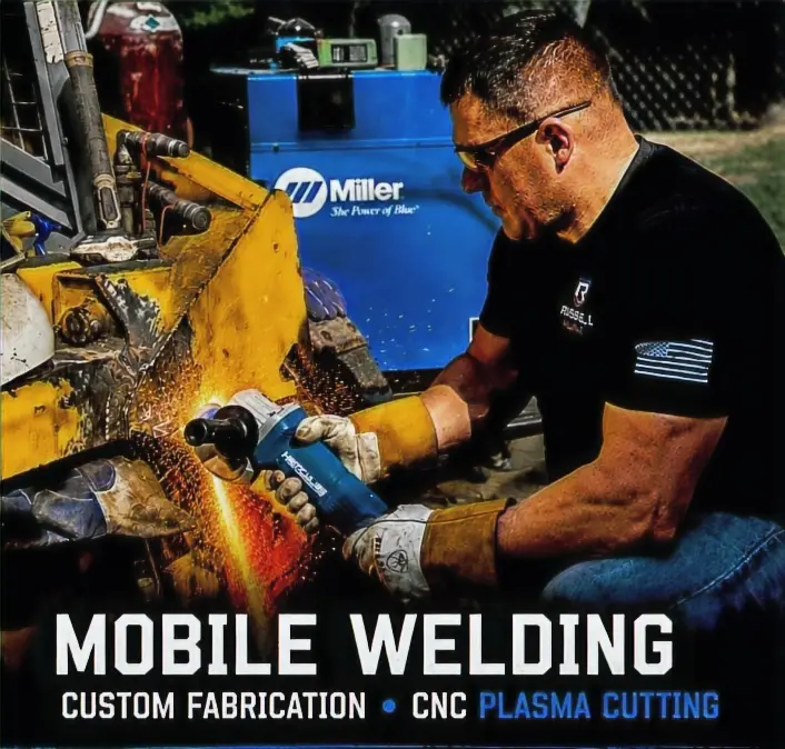 Mobile welder in Oklahoma City grinding an on-site metal repair for Russell MetalWRX